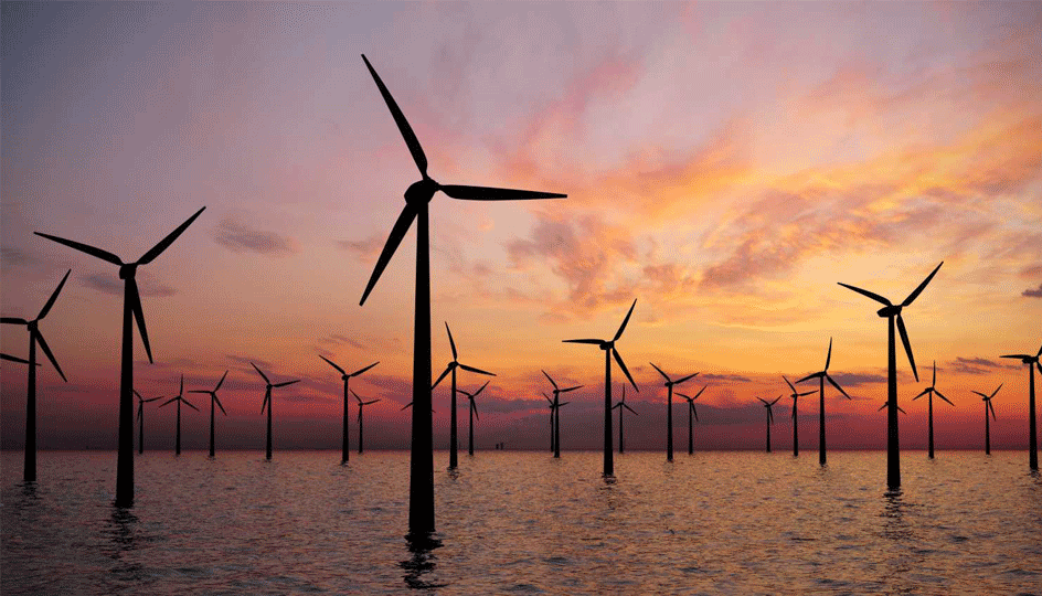 Wind turbines at sunset